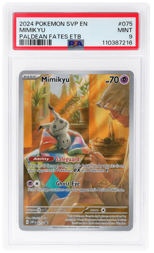 2024 Pokemon Scarlet and Violet Black Star Promo Paldean Fates Elite Trainer Box Mimikyu #075 PSA 9