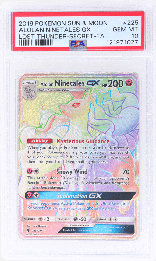 2018 Pokemon Sun and Moon Lost Thunder Alolan Ninetales Gx #225 PSA 10