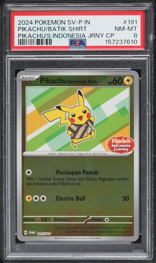 2024 Pokemon Indonesian Scarlet & Violet Promo Journey Pikachu In Batik Shirt #191 PSA 8 NM-MT