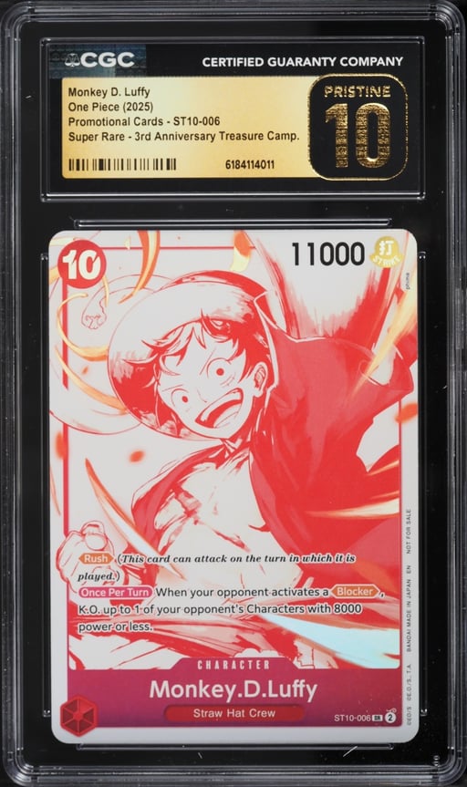2025 One Piece Promo 3rd Anniversary Treasure Campaign SR Monkey D. Luffy #ST10-006 CGC 10