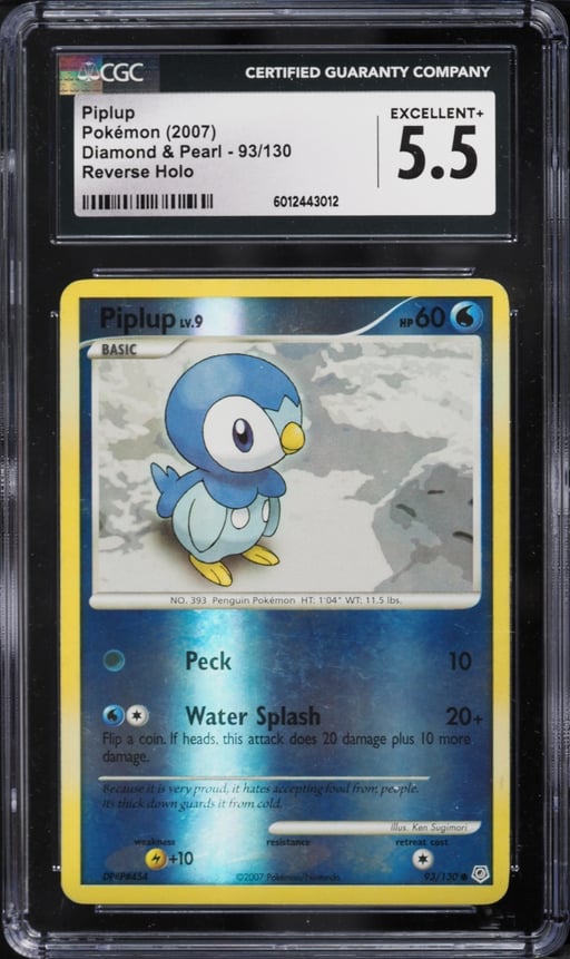 2007 Pokemon Diamond & Pearl Reverse Holo Piplup #93 CGC 5.5 EX+