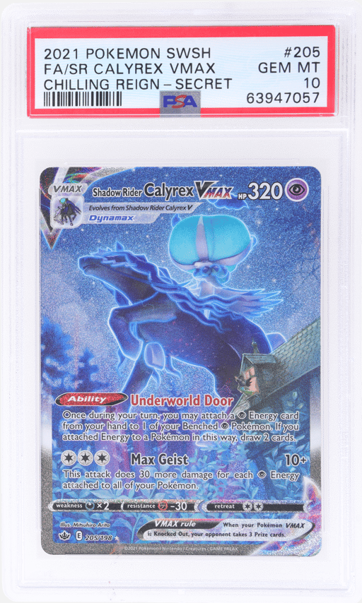 2021 Pokemon Sword and Shield Chilling Reign Secret Rare Shadow Rider Calyrex Vmax #205 PSA 10