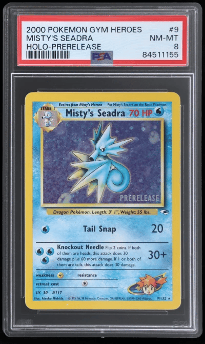 2000 Pokemon Gym Heroes Holo Prerelease Misty's Seadra #9 PSA 8