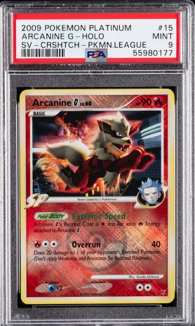 2009 POKEMON PLATINUM SUPREME VICTORS CROSSHATCH #15 ARCANINE G-HOLO PSA 9