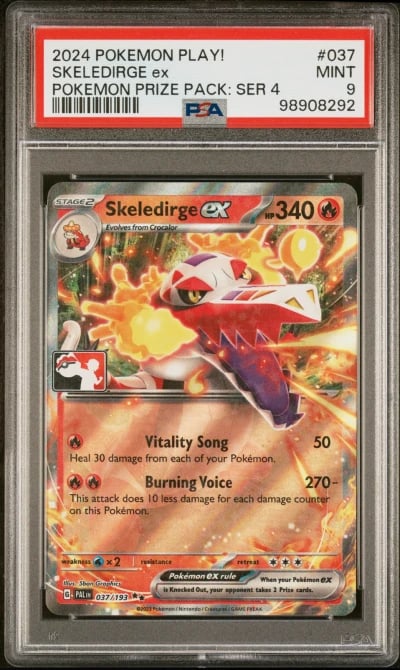 2024 POKEMON PLAY! POKEMON PRIZE PACK: SER 4 #037 SKELEDIRGE EX PSA 9