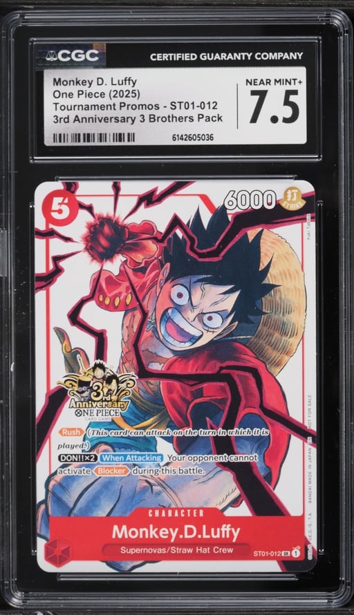 2025 One Piece Promo 3rd Anniversary 3 Brothers Alt Art Monkey D. Luffy #012 CGC 7.5 NRMT+