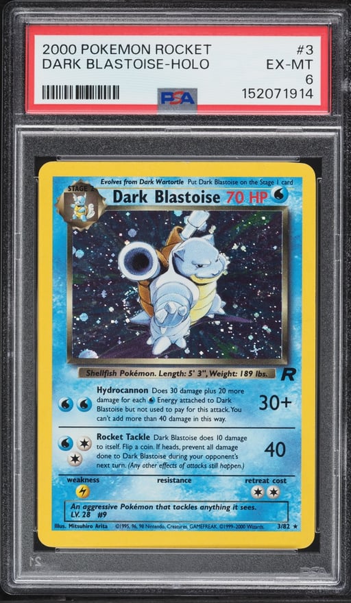 2000 Pokemon Team Rocket Holo Dark Blastoise #3 PSA 6 EXMT