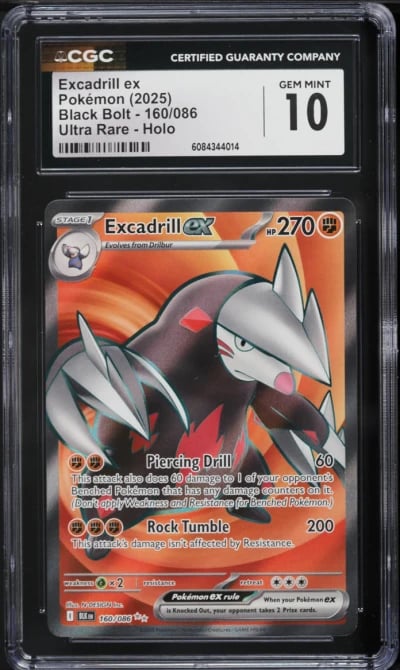 2025 Pokemon SV Black Bolt Full Art Excadrill ex #160 CGC 10 GEM MINT