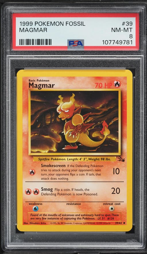 1999 Pokemon Fossil Magmar #39 PSA 8 NM-MT
