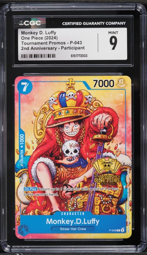 2024 One Piece Promo 2nd Anniversary Participant Alt Art Monkey D. Luffy #P-043 CGC 9 MINT