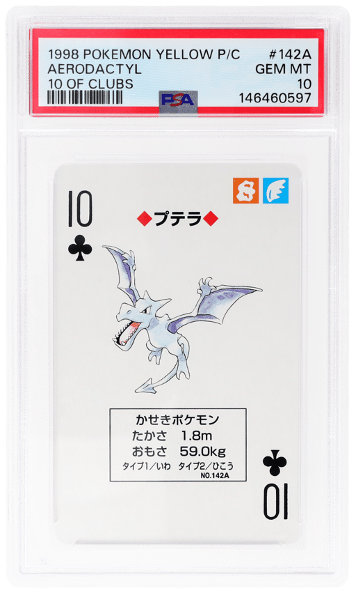 1998 Pokemon Yellow Version Playing Cards 10 of Clubs Aerodactyl #142A PSA 10