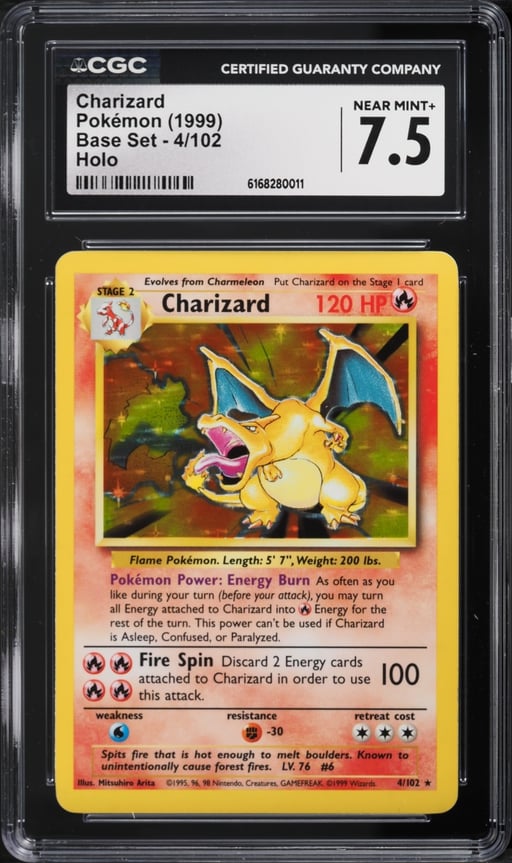 1999 Pokemon Base Set Holo Charizard #4 CGC 7.5 NRMT+