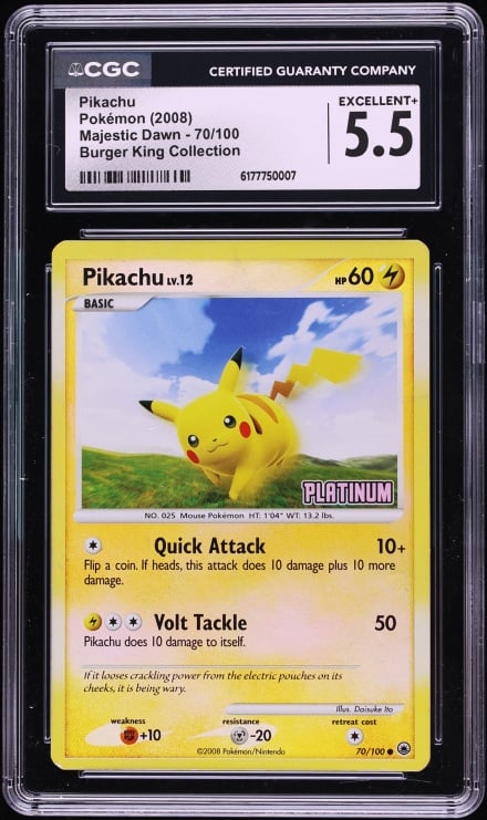 2008 Pokemon Diamond & Pearl Majestic Dawn Burger King Collection Pikachu #70 CGC 5.5 EX+
