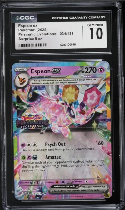 2025 Pokemon Scarlet & Violet Prismatic Evolutions Surprise Box Espeon ex #34 CGC 10 GEM MINT