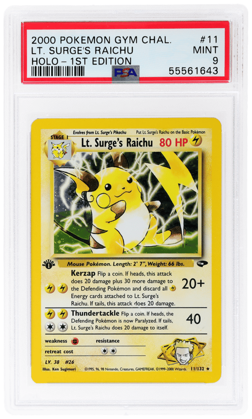 2000 Pokemon Gym Challenge 1st Edition Holo Lt. Surge's Raichu #11 PSA 9