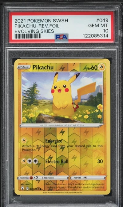 2021 Pokemon SWSH Evolving Skies Reverse Holo Pikachu #49 PSA 10 GEM MINT