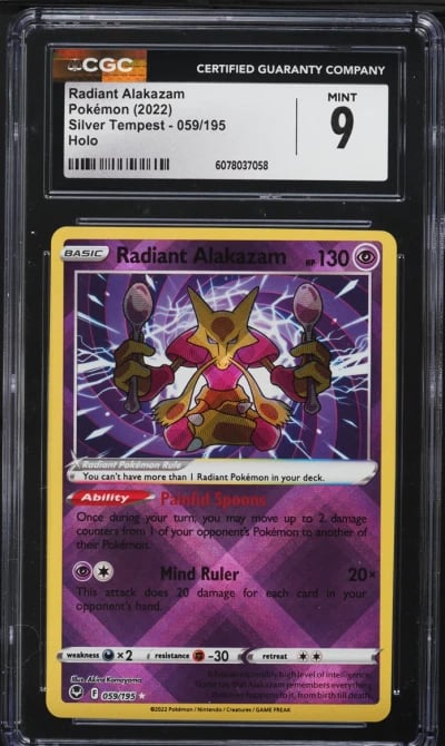 2022 Pokemon Sword & Shield Silver Tempest Radiant Alakazam #59 CGC 9 MINT