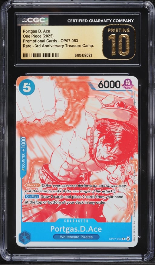 2025 One Piece Promo 3rd Anniversary Treasure Camp. Portgas D. Ace #OP07-053 CGC 10 PRISTINE