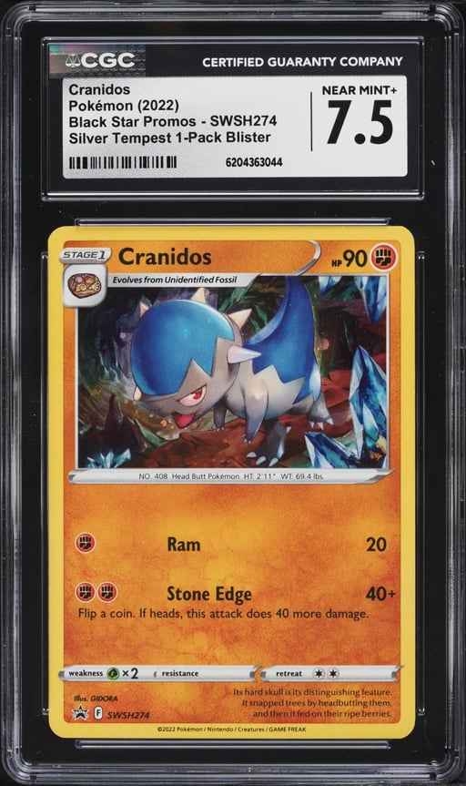 2022 Pokemon SWSH Black Star Promo Silver Tempest Cranidos #SWSH274 CGC 7.5 NRMT+