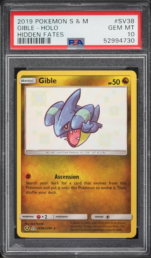 2019 Pokemon Sun & Moon Hidden Fates Shiny Gible #SV38 PSA 10 GEM MINT