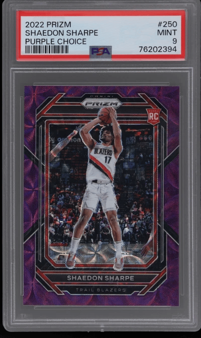 2022 Panini Prizm Choice Purple Prizm Shaedon Sharpe #250 2/20 PSA 9