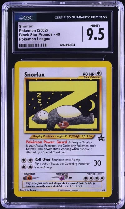 2002 Pokemon League Black Star Promo Snorlax #49 CGC 9.5 MINT+