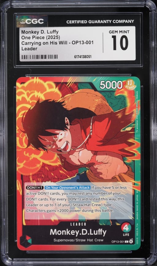 2025 One Piece Carrying on His Will Monkey D. Luffy #OP13-001 CGC 10 GEM MINT