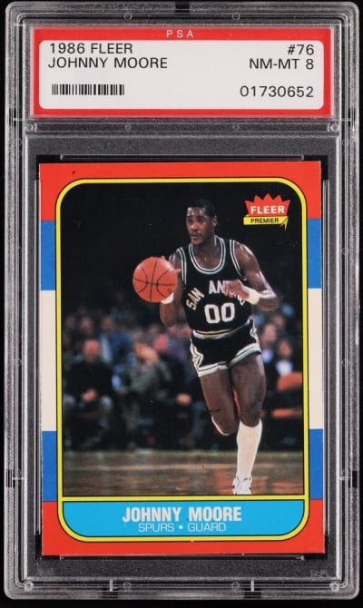 1986 Fleer Basketball Johnny Moore #76 PSA 8 NM-MT