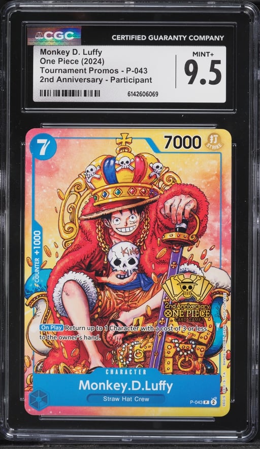 2024 One Piece Tournament Promo 2nd Anniversary Alt Art Monkey D. Luffy #P-043 CGC 9.5 MINT+