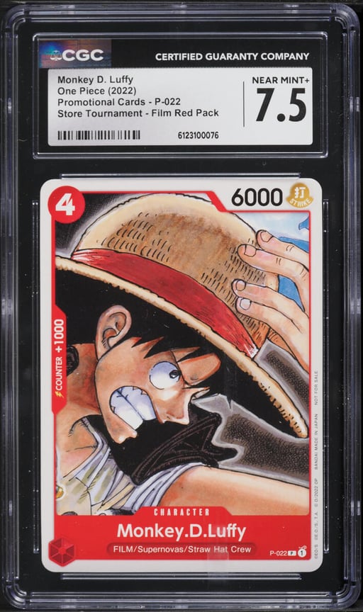 2022 One Piece Promotional Cards Store Tournament Film Red Pack Monkey D. Luffy #P-022 CGC 7.5 NRMT+