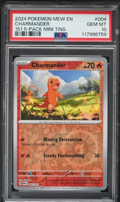 2024 Pokemon Mew En-151 5 Pack Mini Tin Charmander #004 PSA 10 GEM MINT