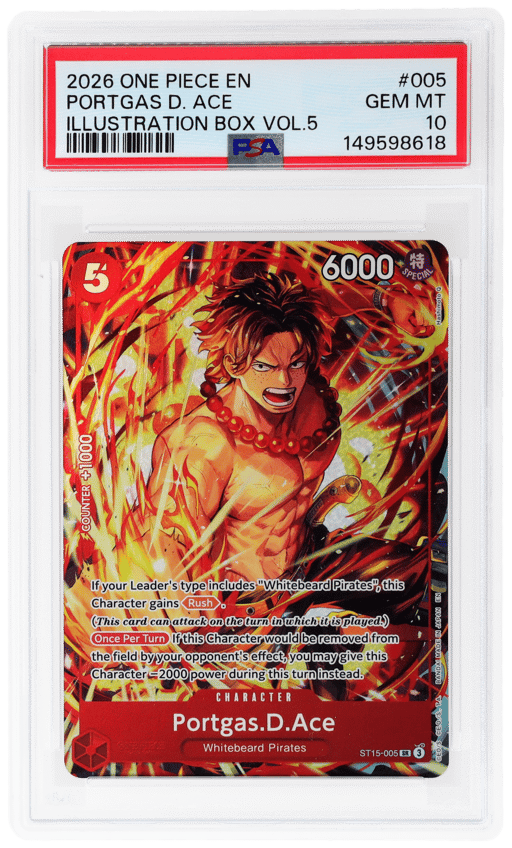 2026 One Piece Promotional Cards Illustration Box Volume 5 Portgas D. Ace #ST15-005 PSA 10
