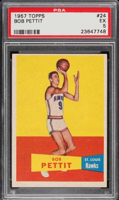 1957 Topps Basketball Bob Pettit ROOKIE #24 PSA 5 EX