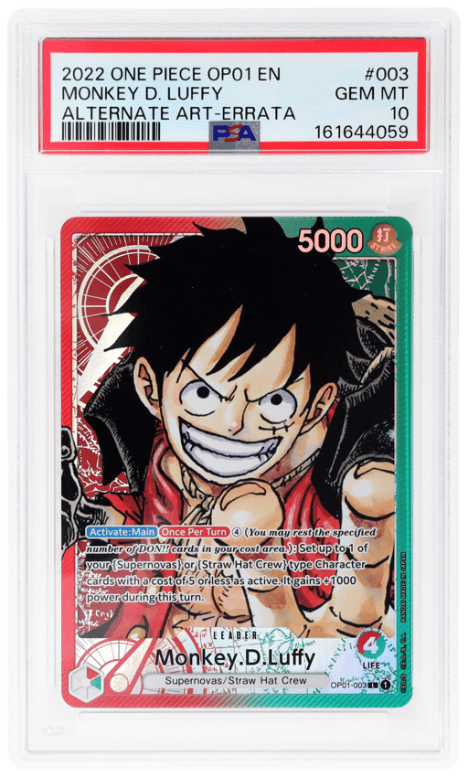 2022 One Piece Romance Dawn Alternate Art Errata Monkey D. Luffy #OP01003 PSA 10