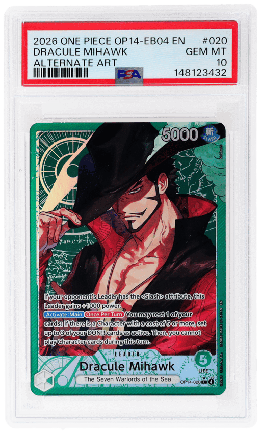 2026 One Piece Card Game the Azure Sea's Seven Alternate Art Dracule Mihawk #OP14020 PSA 10