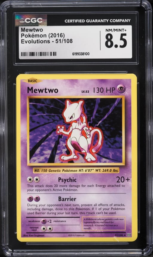 2016 Pokemon XY Evolutions Mewtwo #51 CGC 8.5 NM-MT+