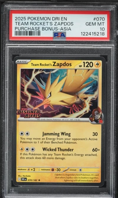 2025 Pokemon Dri En Destined Rivals Bonus Asia Team Rocket's Zapdos #070 PSA 10