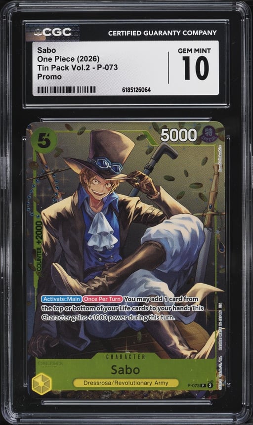 2026 One Piece Promo Tin Pack Vol.2 Alt Art Sabo #P-073 CGC 10 GEM MINT