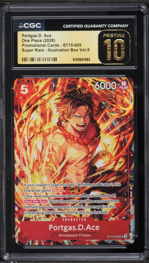 2026 One Piece Promo Illustration Box Vol. 5 SR Portgas D. Ace #ST15-005 CGC 10 PRISTINE