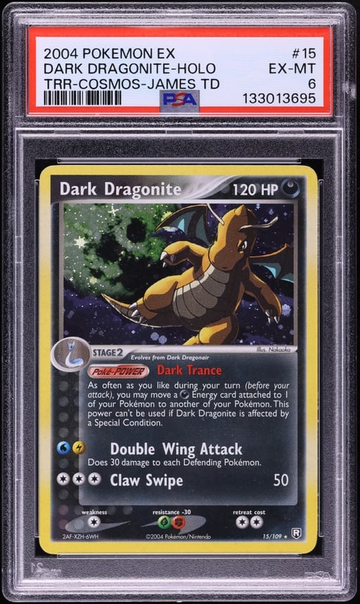2004 Pokemon EX Team Rocket Returns Cosmos Holo Dark Dragonite #15 PSA 6 EXMT