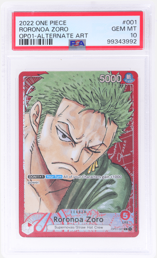 2022 One Piece Romance Dawn Alternate Art Roronoa Zoro #OP01001 PSA 10