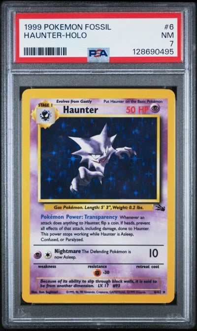 1999 POKEMON FOSSIL #6 HAUNTER-HOLO PSA 7