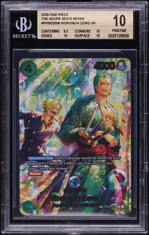 2026 One Piece The Azure Sea's Seven SP Version Roronoa Zoro #PRB02-006 BGS 10 PRISTINE