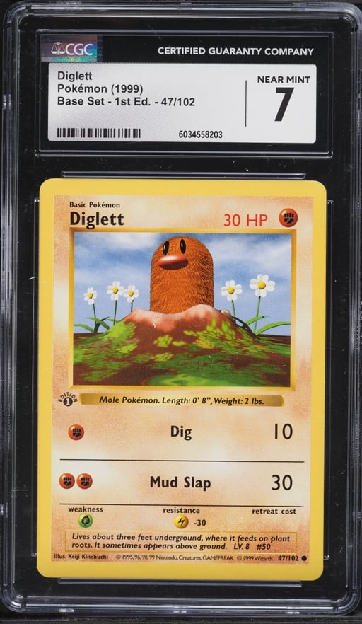 1999 Pokemon Base Set Shadowless 1st Edition Diglett #47 CGC 7 NRMT