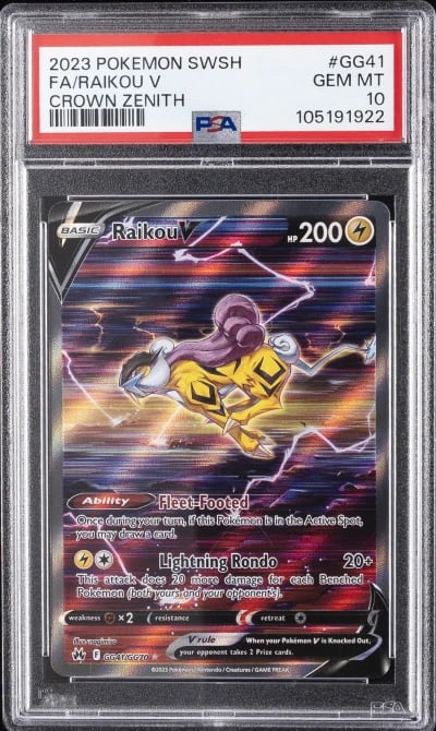 2023 POKEMON SWORD & SHIELD CROWN ZENITH #GG41 FULL ART/RAIKOU V PSA 10
