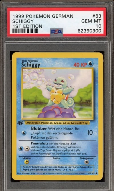 1999 Pokemon German Base Set 1st Edition Squirtle #63 PSA 10 GEM MINT