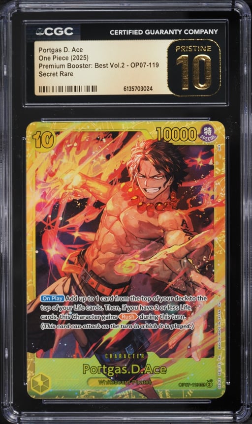 2025 One Piece Premium Booster Best Vol. 2 SEC Portgas D. Ace #OP07-119 CGC 10 PRISTINE