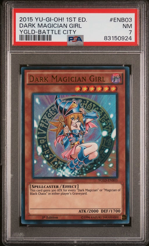 2015 YU-GI-OH! YUGI'S LEGENDARY DECK: BATTLE CITY ENB03 DARK MAGICIAN GIRL 1ST EDITION PSA 7