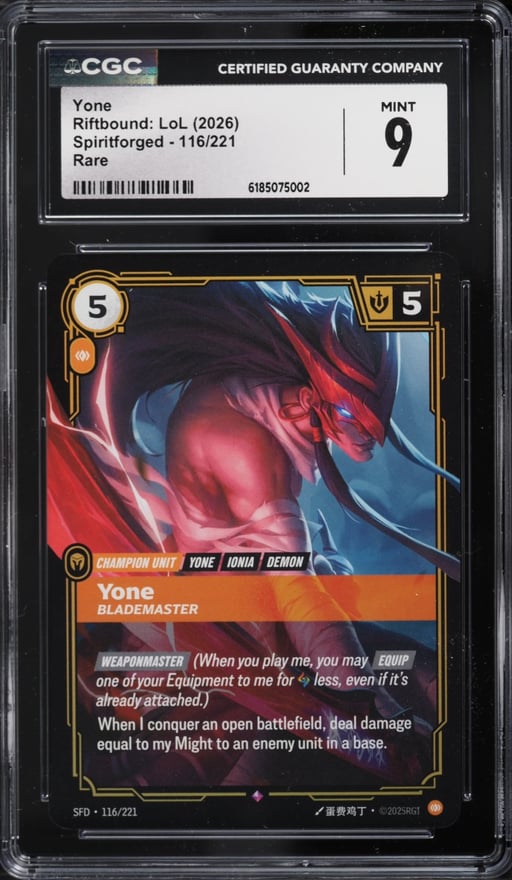 2026 Riftbound League Of Legends LoL Spiritforged Yone #116 CGC 9 MINT