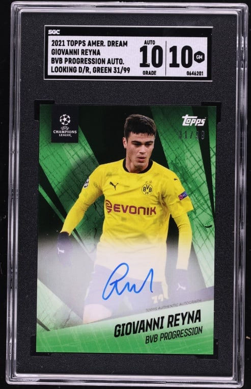 2021 Topps American Dream Green BVB Progression Looking Down Giovanni Reyna AUTO /99 SGC 10 GEM